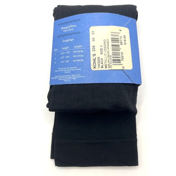 Simply Vera Wang Black Metallic Leggings Size 3 New 89c - Picture 2 of 4